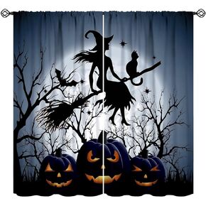 JESTRONRY Halloween Spooky Curtains, Magic Witch Pumpkin Horror Skull Spooky Boho Style Window Treatments Curtains for Living Room Bedroom Halloween Decor 42x45in