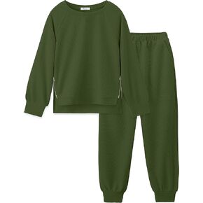 Arshiner Girls 2 Piece Outfits Tracksuits Casual Crewneck Sweatshirts Side Zipper Pullover and High Waisted Sweatpants Set