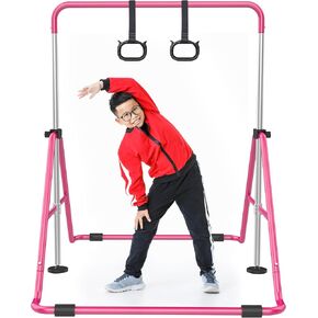 Crystal Stone Gymnastics Bar for Kids Adjustable Height (2.93-4.88 FT) Horizontal & Foldable Kids Gymnastics Bar at Home Kip & Pregymnastic Bars for Kids