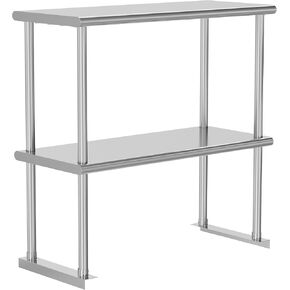 Double Overshelf 2 Tier Stainless Steel Shelf 12 x 36 Inch, Weight Capacity 330lb for Prep & Work Table in Restaurant, Home and Kitchen