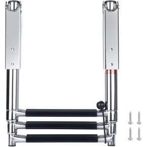 Telescoping Boat Ladders 3 Step Folding, Stainless Steel Boat Swim Ladder for Fishing Boat, 900 Pound Capacity Built in Handle Pontoon Ladder for Boat