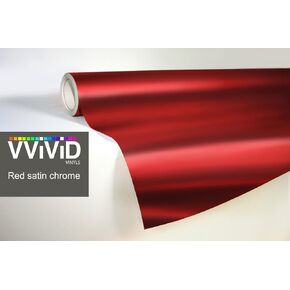 Red Satin Chrome Vinyl Wrap Stretch Conform Easy to Use Air-Release Adhesive (1ft x 5ft)