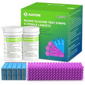 AUVON Blood Glucose Test Strips & Diabetic Lancets Kit, 100 Test Strips for Diabetes, 30 Gauge 100 Lancets for Blood Testing with Less Pain, Fit AUVON DS-W Glucose Meter
