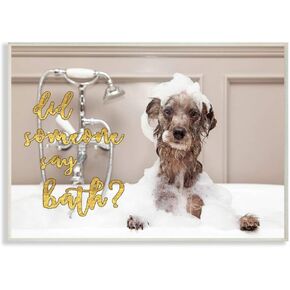 Stupell Home Décor Did Someone Say Bath? Bubble Bath Dog Stretched Canvas Wall Art, 16 x 1.5 x 20, Proudly Made in USA