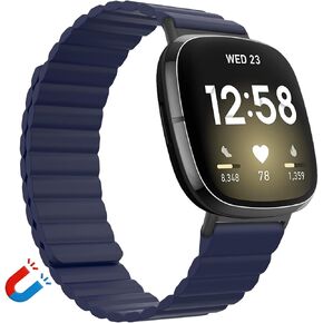 Vanet Silicone Magnetic Bands Compatible with Fitbit Versa 3 /Fitbit Sense Bands for Women Men, Adjustable Silicone Loop Strap with Magnetic Closure Bands for Versa 3 Women, New Black with Wine Red