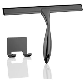 All-Purpose Handheld Squeegee for Shower Door, Stainless Steel Shower Door Squeegee with Hook, Water Wiper for Glass Door, Bathroom Squeegee, Water Removal (Black, 10-inches)