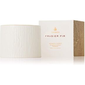 Thymes Frasier Fir Candle - Gilded Ceramic 3-Wick Jar Candle - Scented Candle with a Luxury Home Fragrance - Elegant Holiday Candle - Gilded White Candle with 24-Karate Gold Rim (20 oz)