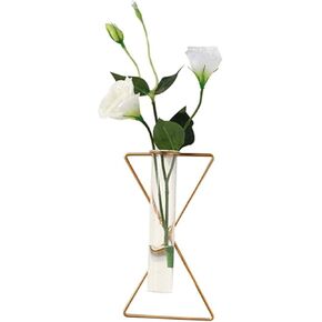 Nordic Wall Vase Hanging Geometric Gold Flower Vase Wall Mount Metal Frame Vases Hydroponic Glass Bud Vase Decor for Home Wedding Farmhouse …