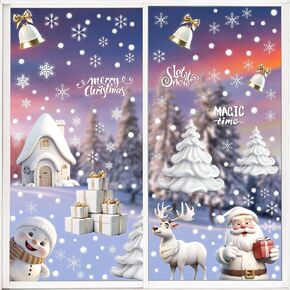 CCINEE Christmas Window Clings,8 Sheets Double-Sided Xmas Window Stickers Decals Snowflake Elk Snowman House Xmas Tree for Glasses Christmas Holiday Winter Windows Decoration