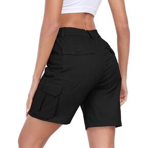 MoFiz المرأة السراويل البضائع شورت برمودا جيوب زر مرونة الخصر طول الركبة طويلة المشي لمسافات طويلة شورت غير رسمي للصيف