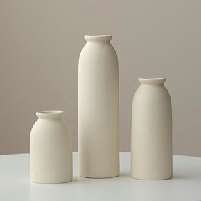 10 inches Tall Decorative Ceramic Vase Set, 3 Pieces, Nordic Modern Boho Style, White, for Home Decor (White)