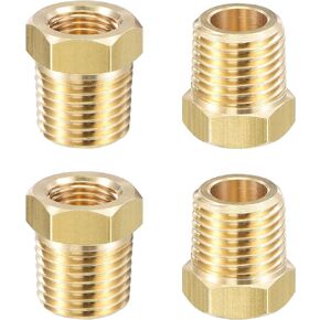 uxcell Brass Pipe Fitting Reducer Adapter 1/4" BSPT Male x 1/8" NPT Female for Water Oil Air Pressure Gauge Engine Temp Sensor, Pack of 4