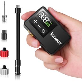 KEPEAK Mini Bike Pump, Bicycle Pump with Digital Pressure Gauge, Portable Bike Air Pump Tire Inflator with Presta and Schrader Valve for Road Bike, Mountain Bike, E-Bike, City Bike, and Ball