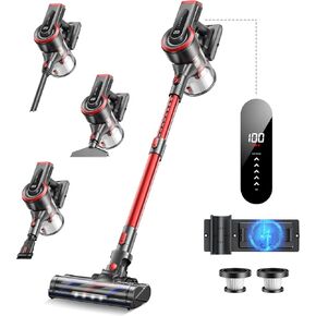 Cordless Vacuum Cleaner, 40kPa/450W Stick Vacuum Cleaner Up to 55 Mins Runtime with LED Touch Screen, Handheld Anti-Tangle Vacuum Cleaner with Charging Station for Carpet Hard Floor Pet Hair