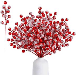 Sggvecsy 30 Pack Snow Frosted Artificial White Berry Stems 8.9inch Snowy Christmas Red Spray Picks Holly Berry Branches for Christmas Tree Decoration DIY Crafts Xmas Ornaments Home Decor (White)