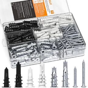 INCLY 200PCS #8 Drywall Anchors Kit Self Drilling, 100 Zinc Metal & Plastic Heavy Duty Dry Wall Anchors and 100 Philips Screws Assortment for Drywall Sheetrock Hanging and Mounting with Case