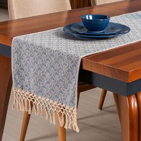 Boho Table Runner 72 Inches Long Beautiful Rustic Farmhouse Style. Traditionally Woven with Natural 100% Cotton, Original Pattern, Knotted Tassels, Special 2-Sided in 9 Favorite Colors (Black/Red)