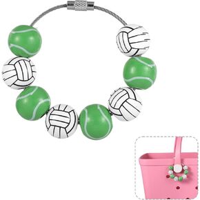 Sports Ball Bag Charms, Wooden Bead Ball Bag Charms Decorative Volleyball Tennis Bag Pendants Accessories for Bogg Bag (Volleyball & Tennis)