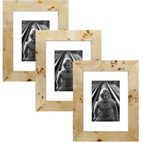 3 Pack Burlwood Wood Photo Frame Picture Frame Burl Wood Picture Frames-NATURAL FINISH Picture Frames for Family Photos - Elegant Wallhung and Tabletop Decor in Bulk (16x20 matted to 11x14)