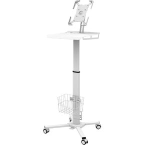 Yicorgard Medical Trolley Rolling Laptop Desk with Weels,Height Adjustable Mobile Workstation Podium Speaker Stand with iPad Holder,Basket Storage,Medical Cart for Hospital Dental Office Salon