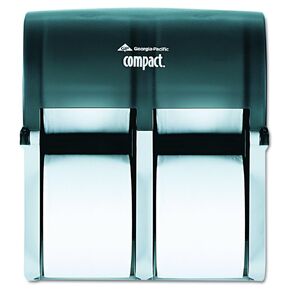 Compact 4-Roll Quad Coreless High-Capacity Toilet Paper Dispenser by GP PRO (Georgia-Pacific), Translucent Smoke, 56744, 11.750" W x 6.900" D x 13.250" H