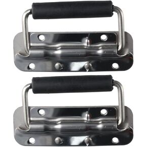 2pcs Spring Loaded Case Handle, 304 Stainless Steel Surface Mount Chest Handle with Rubber Grip,120mm