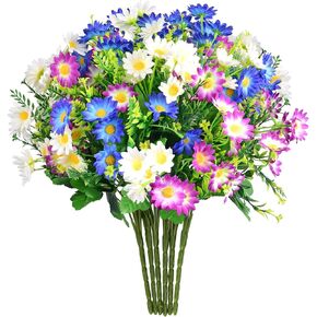 EverWin Artificial Fake Flowers for Decoration Table Centerpieces - Silk Faux Flowers Daisies Colorful Flowers Bouquets with Stems for Table Centerpieces Decoration Outdoors - 6 Bundles