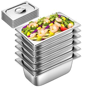 Full Size Hotel Pan With Lids 2-1/2 Inch Deep Stainless Steel Chafing Dishes for Buffet, Steam Table Pan, Metal Commercial Food Pans for Food Prep/Serving (6 Pack, Full Size 1/1 x 2-1/2" Deep)