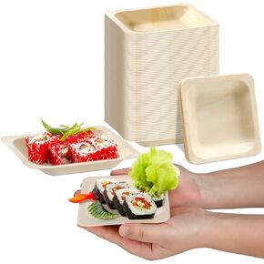 300 Pcs Disposable Square Palm Bowls Palm Leaf Bowls Bamboo Disposable Plates Square Wood Plates for Birthday Party, Wedding Events, Appetizer, Dessert, Catering and Home Use (3.94x3.94x0.6 Inch)