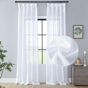 Off White Heavy Weight Poly Linen Slub Textured Semi Sheer Curtains,Multi-Function Tape Top Style,for Bedroom,Living Room,Dinning Room,Glass-Patio.Set of 2,Each 54x72 inches.