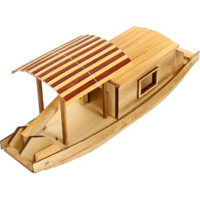 Vintage Wooden Boat Figurine Chinese Wood Canoe Craft Project Nautical Fishing Boat Model Sailboat Rowboat Photo Prop for Desk Cabinet Bookshelf Kids