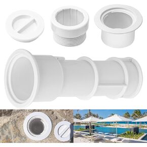7 1/2" Stand with Sleeve and Center Cap for Umbrellas, Tiki Torches and Volleyball Poles, Integrated Water Stop Reduces leaks, Scope 1 3/4" - 7 1/2" - Can be Installed on Floor, Step or Deck - White