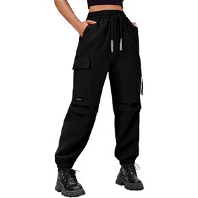 Baggy Cargo Pants Women High Waisted Parachute Pants Lightweight Hiking Joggers Streetwear with Pockets