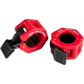 Body-Solid Tools Lock Jaw Hex Collars - Quick-Locking Latch Barbell Clamps, Ideal for Olympic Barbells and Weight Lifting Bars, Secure and Durable for Home and Commercial Gym, 1" Collars Pair, Red