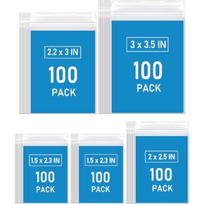 500 PCS Small Plastic Bags, Mini Resealable Ziplock Bags, 4 Different Sizes Small Jewelry Bags, Clear Storage Poly Bags for Packaging, Candy, Pill