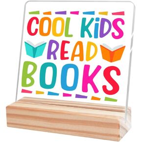 Nursery Room Table Sign,Just One More Page Motivational Sign Acrylic Plaque With Wooden Stand Sign for Home Nursery Classroom Kids Room Desk Tabletop Shelf Decor A347