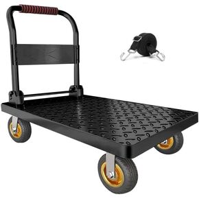 Heavy Duty Platform Truck Flat Cart Hand Trucks,1500 to 2000Lbs Steel Push Cart Dolly with Brake Design, 36 x 24in or 27x19in Large Flatbed Black Trolley (BL, 27X19 Small)