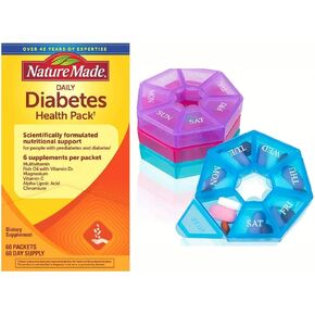 Nature Made Diabetes Health Pack, Pack of 1, 60 packets each pack, bundle with Textila Pill Organizer