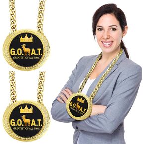 Tondiamo 2 Pcs Greatest of All Time Turnover Chain Medal 6" Big Gold Champ Goat Medal Necklace Award for Goat Football MVP Necklace Champion Chain Fantasy Sports Award Football Turnover Chain