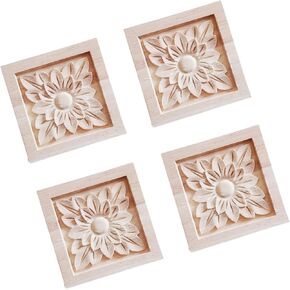 4PCS Wood Carved Onlay Applique Checkered Wood Carved Applique Decal for Furniture Decoration(07,8x8cm/3.15x3.15inch)