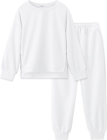Arshiner Girls 2 Piece Outfits Tracksuits Casual Crewneck Sweatshirts Side Zipper Pullover and High Waisted Sweatpants Set in Saudi Arabia