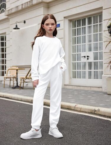 Arshiner Girls 2 Piece Outfits Tracksuits Casual Crewneck Sweatshirts Side Zipper Pullover and High Waisted Sweatpants Set in Saudi Arabia