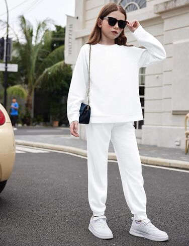 Arshiner Girls 2 Piece Outfits Tracksuits Casual Crewneck Sweatshirts Side Zipper Pullover and High Waisted Sweatpants Set in Saudi Arabia
