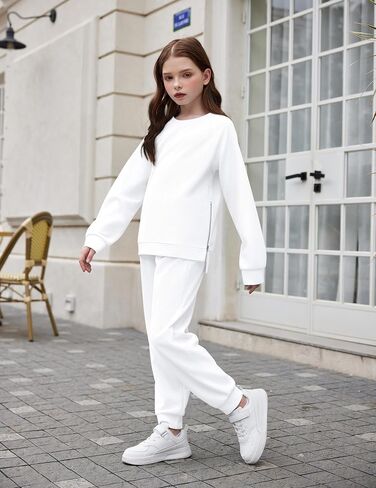 Arshiner Girls 2 Piece Outfits Tracksuits Casual Crewneck Sweatshirts Side Zipper Pullover and High Waisted Sweatpants Set in Saudi Arabia
