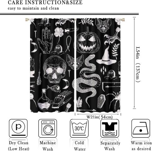 JESTRONRY Halloween Spooky Curtains, Magic Witch Pumpkin Horror Skull Spooky Boho Style Window Treatments Curtains for Living Room Bedroom Halloween Decor 42x45in in Kuwait