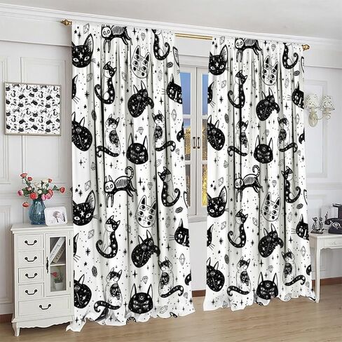 JESTRONRY Halloween Spooky Curtains, Magic Witch Pumpkin Horror Skull Spooky Boho Style Window Treatments Curtains for Living Room Bedroom Halloween Decor 42x45in in Kuwait