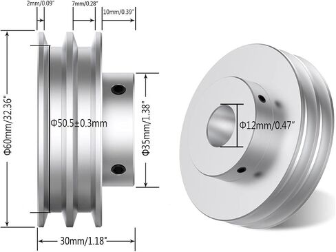 CHANCS V-Type Pulley 60mm OD 6mm(1/4") Fixed Bore Double Groove Pulley for Motor Drive Wheel 6mm(1/4") PU Round Belt in Kuwait