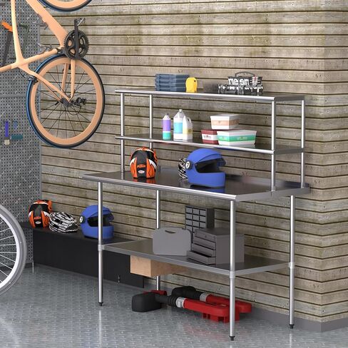 رف مزدوج من الفولاذ المقاوم للصدأ بطبقتين مقاس 12 × 36 بوصة، سعة الوزن 330 رطل للإعداد وطاولة العمل في المطعم والمنزل والمطبخ in Kuwait