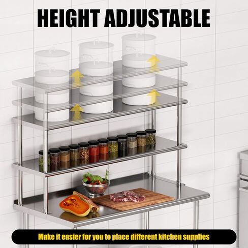 رف مزدوج من الفولاذ المقاوم للصدأ بطبقتين مقاس 12 × 36 بوصة، سعة الوزن 330 رطل للإعداد وطاولة العمل في المطعم والمنزل والمطبخ in Kuwait