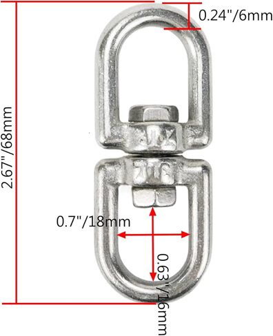 M6 خطاف دوار ذو نهاية مزدوجة 304 من الفولاذ المقاوم للصدأ من العين إلى العين - 4 قطع in Kuwait